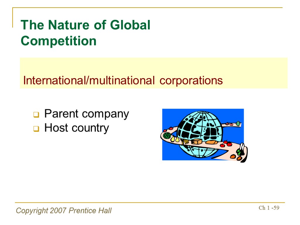 Copyright 2007 Prentice Hall Ch 1 -59 Parent company Host country The Nature of